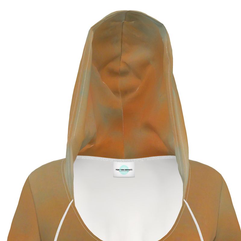 Insightful - Brown & Orange Kangaroo Front Pocket, Mini Dress With Long Sleeves, Hooded Dress With Drawstring, Rox Sports Or Ponte Jersey Hoodie Dress