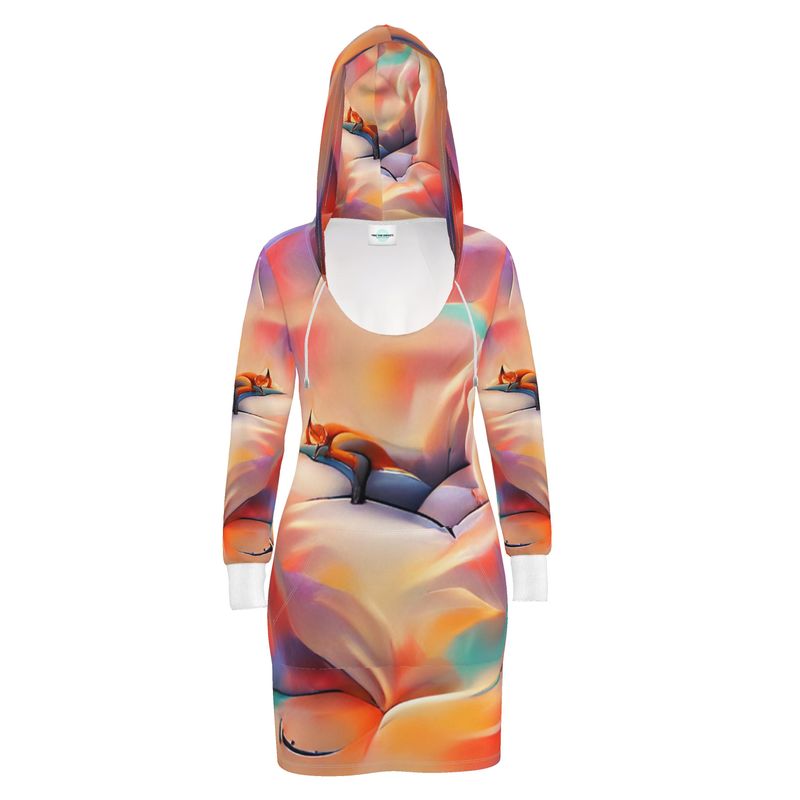 Comfortable - Orange Toned Kangaroo Front Pocket, Mini Dress With Long Sleeves, Hooded Dress With Drawstring, Rox Sports Or Ponte Jersey Hoodie Dress