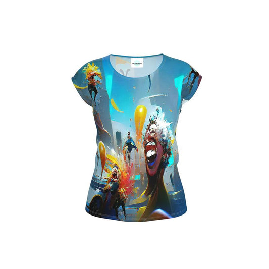 Exuberant - Vibrant Blue, Orange & Red Ideal For Special Occasions, Comfortable Stretchy Fabric, Relaxed Fit, Ladies Loose Fit T-Shirt