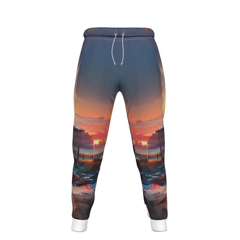 Sunset - Purple, Blue & Orange Lined Side Pockets, Slim Fit Leg With Elastic Waist, Stylish Men's Jogging Bottoms