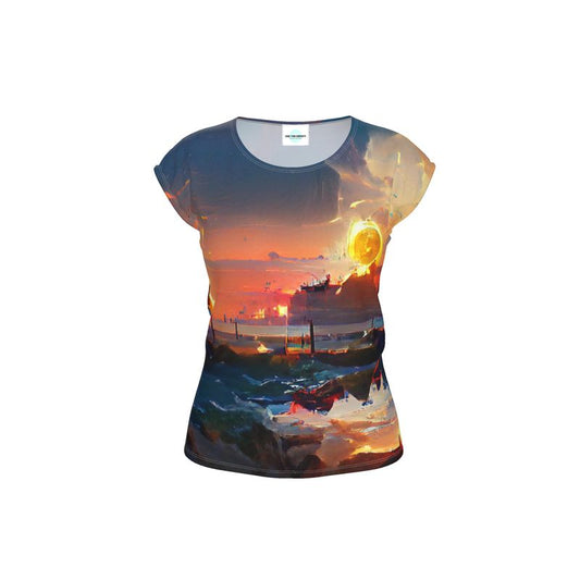 Sunset - Purple, Blue & Orange Ideal For Special Occasions, Comfortable Stretchy Fabric, Relaxed Fit, Ladies Loose Fit T-Shirt