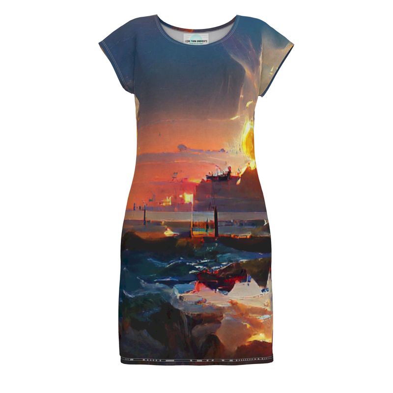 Sunset - Purple, Blue & Orange Easily Transform From Casual To Smart, Full Print Ladies Tunic T-Shirt