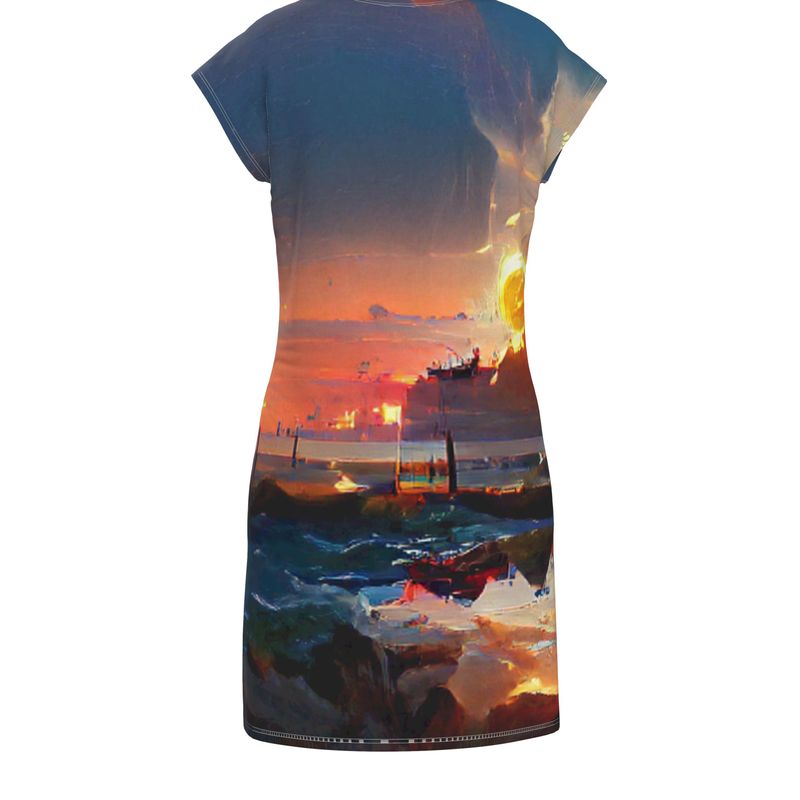 Sunset - Purple, Blue & Orange Easily Transform From Casual To Smart, Full Print Ladies Tunic T-Shirt