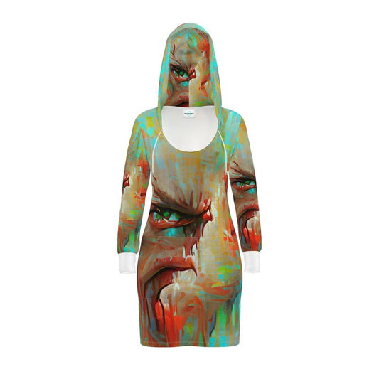 Infuriated - Red & Sky Blue Kangaroo Front Pocket, Mini Dress With Long Sleeves, Hooded Dress With Drawstring, Rox Sports Or Ponte Jersey Hoodie Dress