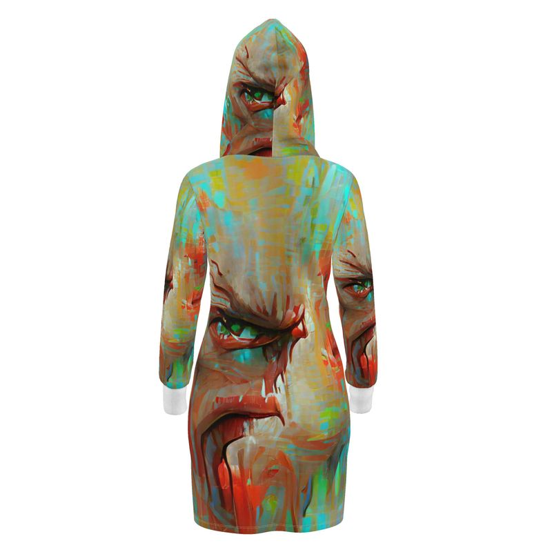 Infuriated - Red & Sky Blue Kangaroo Front Pocket, Mini Dress With Long Sleeves, Hooded Dress With Drawstring, Rox Sports Or Ponte Jersey Hoodie Dress