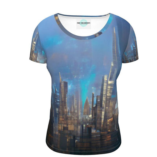 Painting of London - Blue & Black Soft And Durable Fabric, Flattering, Relaxed Shape, Ladies Scoop Neck T-Shirt