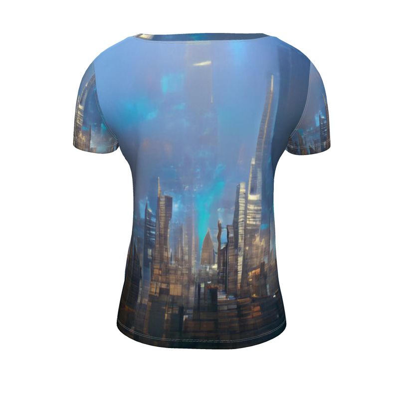 Painting of London - Blue & Black Soft And Durable Fabric, Flattering, Relaxed Shape, Ladies Scoop Neck T-Shirt