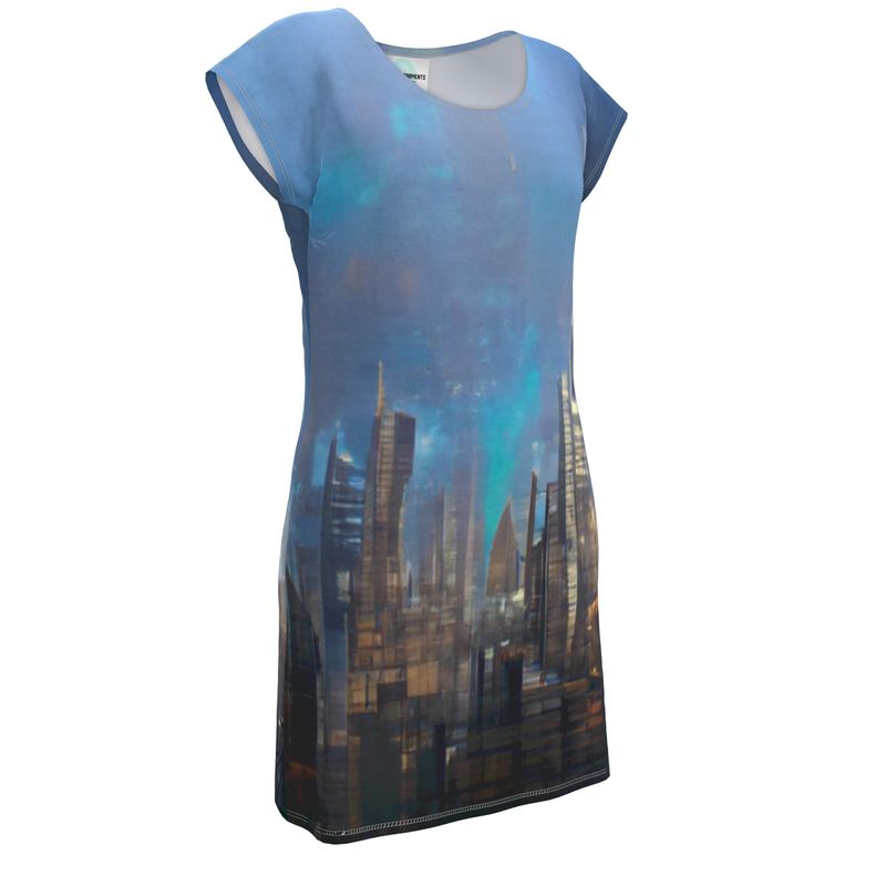 Painting of London - Blue & Black Easily Transform From Casual To Smart, Full Print Ladies Tunic T-Shirt