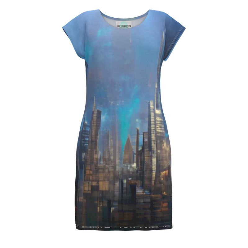 Painting of London - Blue & Black Easily Transform From Casual To Smart, Full Print Ladies Tunic T-Shirt