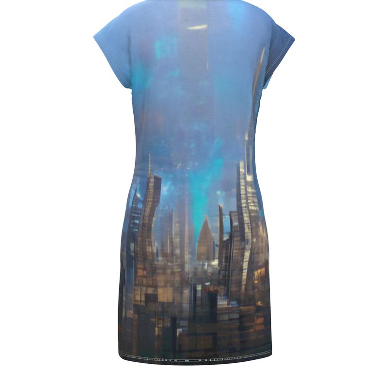 Painting of London - Blue & Black Easily Transform From Casual To Smart, Full Print Ladies Tunic T-Shirt