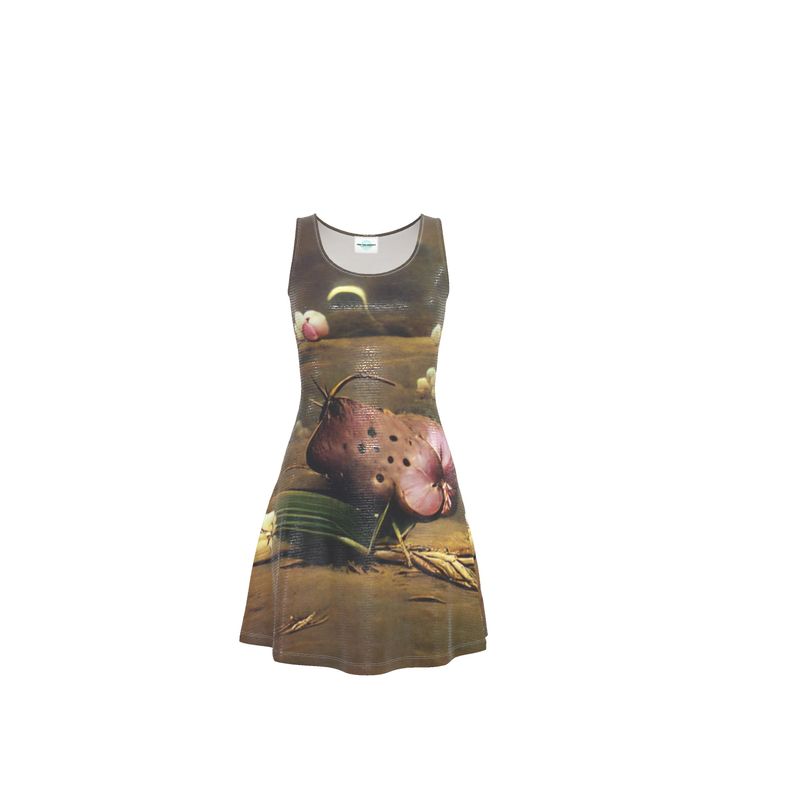 Discomfort - Brown Toned Crush Velour - Stretchy & Shimmery Chain Jersey - Lightweight & Breathable A-Line Skater Dress