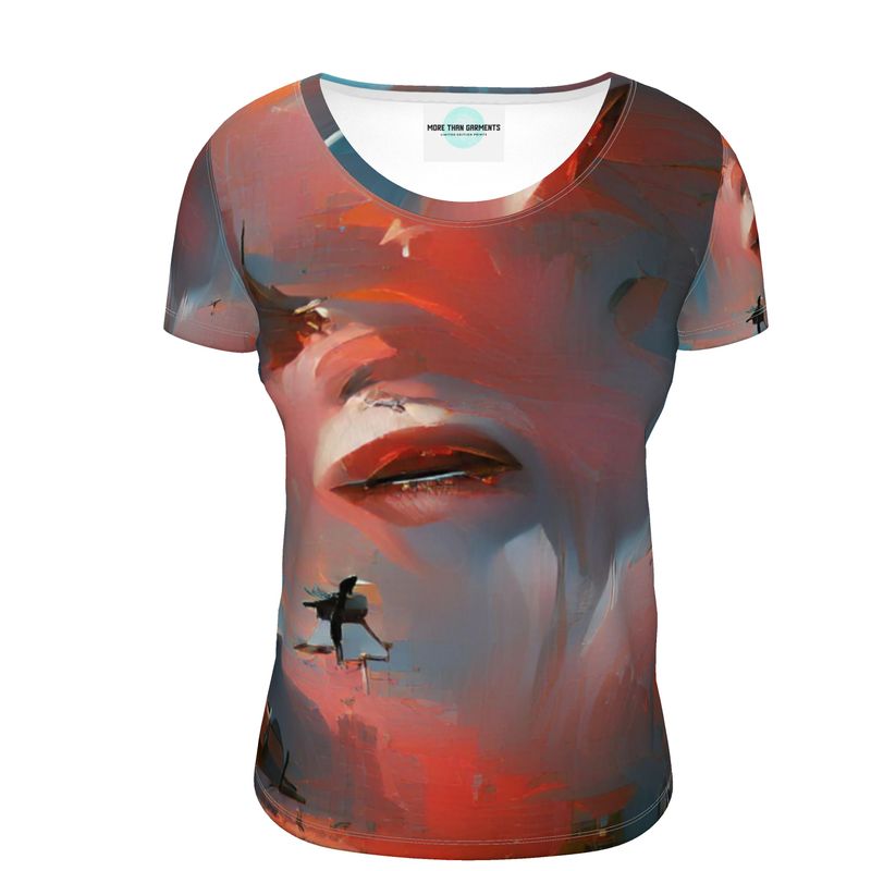 Carefree - Red & Grey Soft And Durable Fabric, Flattering, Relaxed Shape, Ladies Scoop Neck T-Shirt