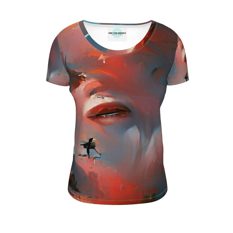 Carefree - Red & Grey Soft And Durable Fabric, Flattering, Relaxed Shape, Ladies Scoop Neck T-Shirt