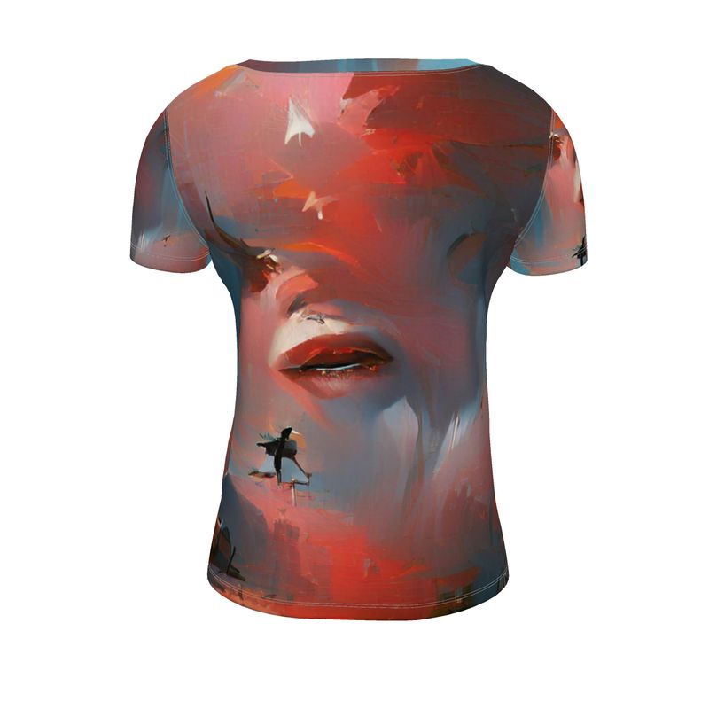 Carefree - Red & Grey Soft And Durable Fabric, Flattering, Relaxed Shape, Ladies Scoop Neck T-Shirt