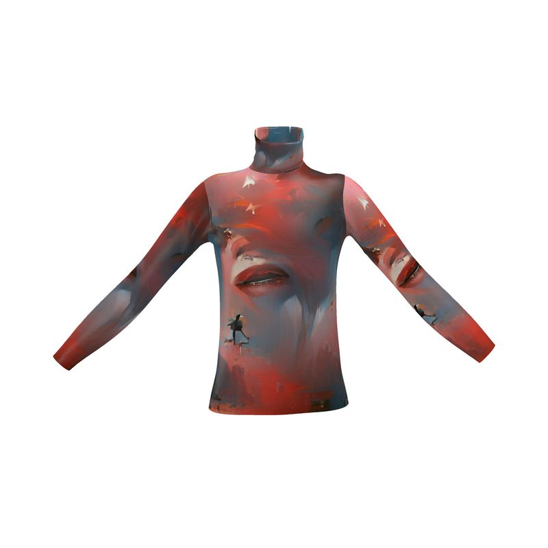 Carefree - Red & Grey Long Sleeves, Men's Slim Fit Roll Neck