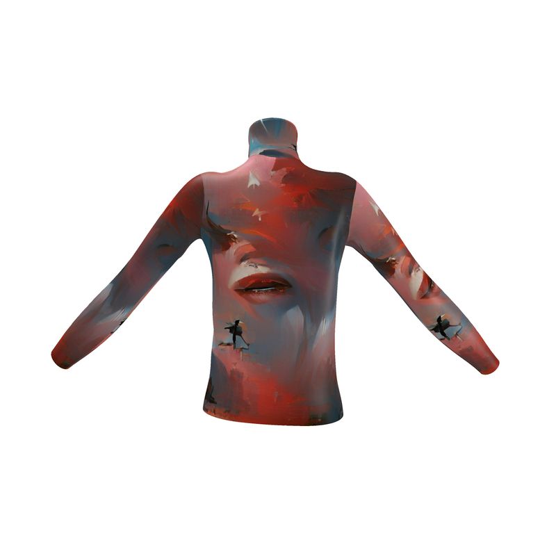 Carefree - Red & Grey Long Sleeves, Men's Slim Fit Roll Neck