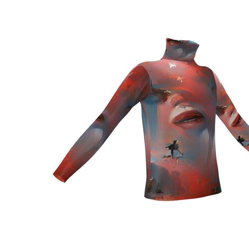 Carefree - Red & Grey Long Sleeves, Men's Slim Fit Roll Neck