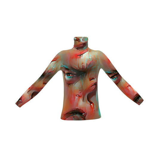 Irritated - Red and Green Long Sleeves, Men's Slim Fit Roll Neck