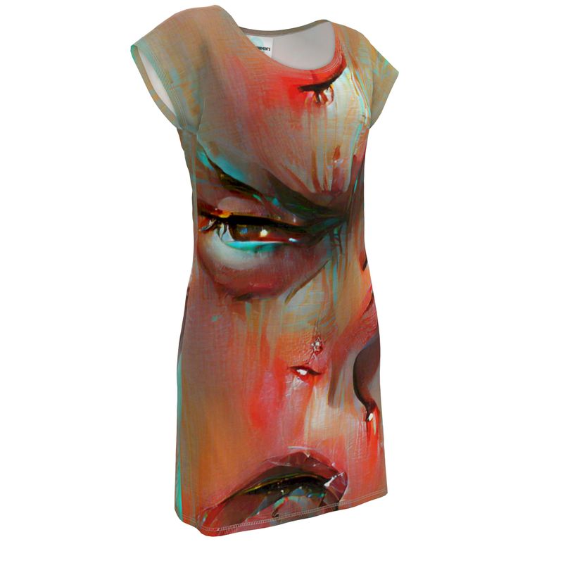 Irritated - Red and Green Easily Transform From Casual To Smart, Full Print Ladies Tunic T-Shirt