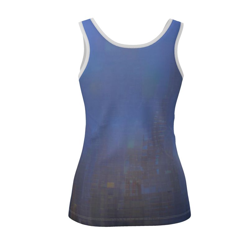 Foggy Painting of London - Dark Blue Scoop Neck, Higher At The Back Ladies Vest Top