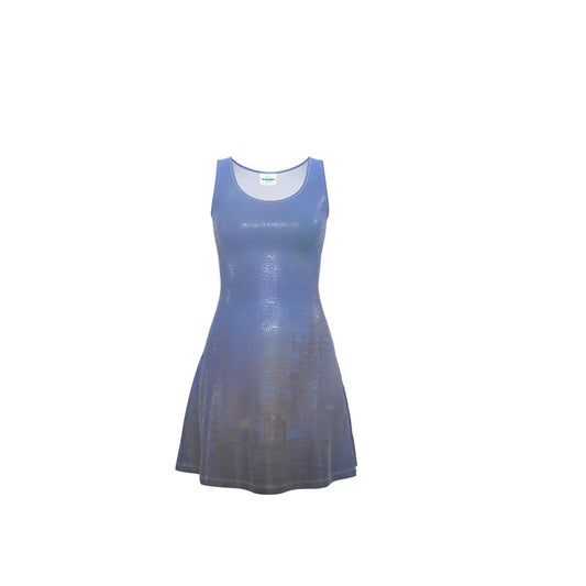 Foggy Painting of London - Dark Blue Crush Velour - Stretchy & Shimmery Chain Jersey - Lightweight & Breathable A-Line Skater Dress