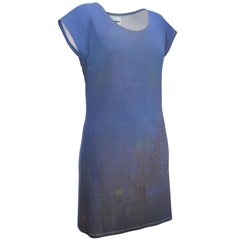 Foggy Painting of London - Dark Blue Easily Transform From Casual To Smart, Full Print Ladies Tunic T-Shirt