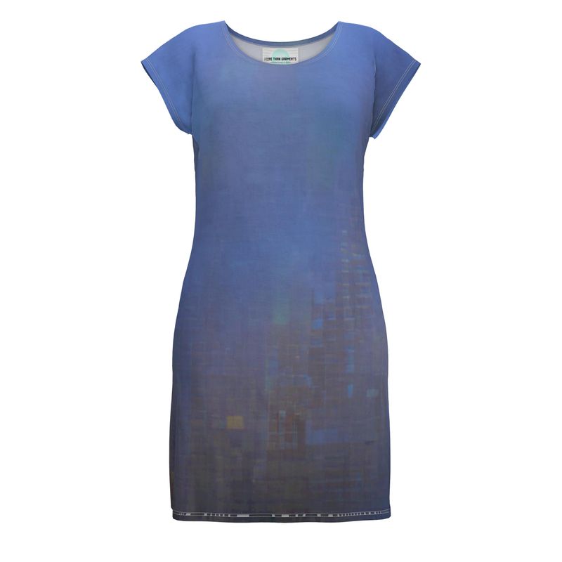 Foggy Painting of London - Dark Blue Easily Transform From Casual To Smart, Full Print Ladies Tunic T-Shirt