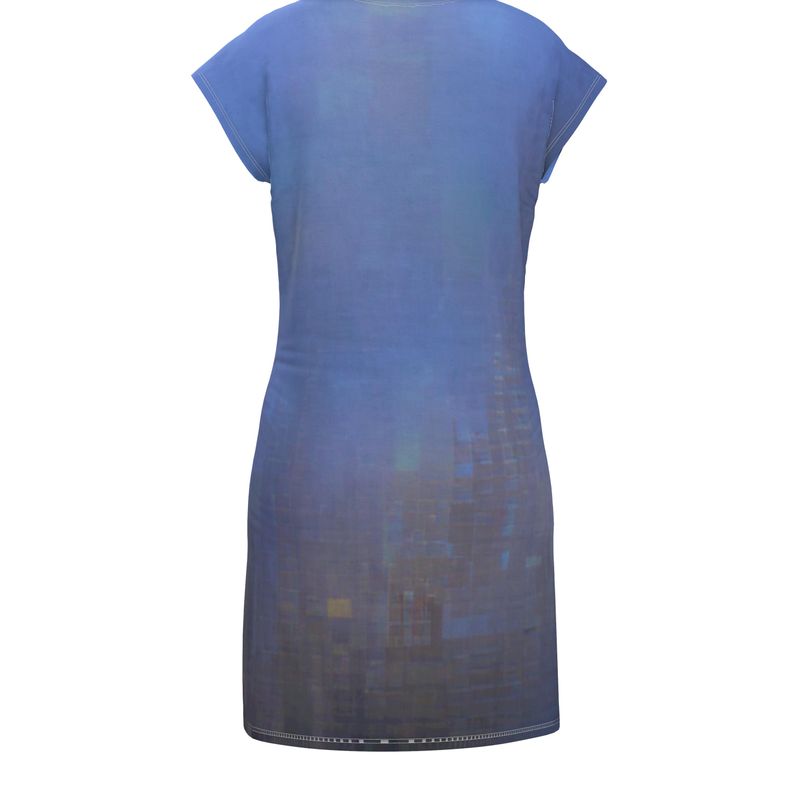 Foggy Painting of London - Dark Blue Easily Transform From Casual To Smart, Full Print Ladies Tunic T-Shirt