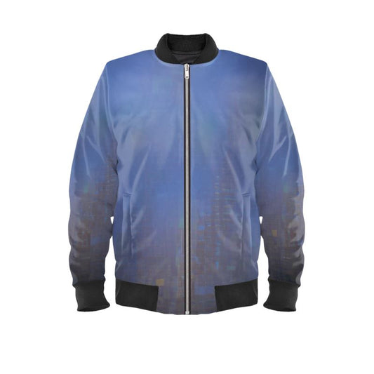 Foggy Painting of London - Dark Blue Different Ribbing Colour Options, Satin Or Quilted Lining, Waterproof, Satin, Velvet Or Jersey Ladies Bomber Jacket