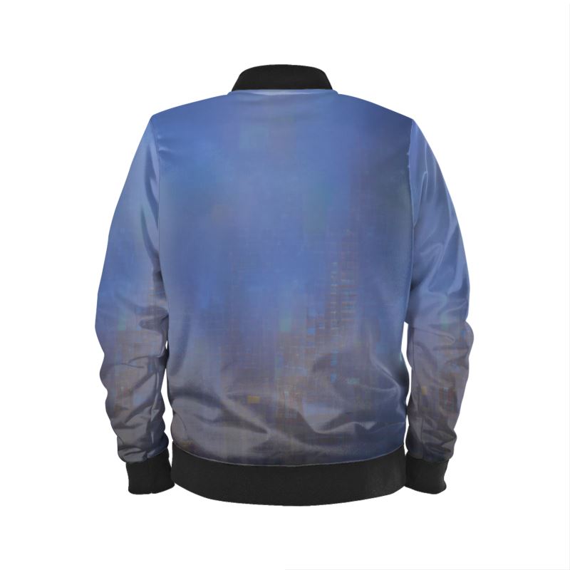 Foggy Painting of London - Dark Blue Different Ribbing Colour Options, Satin Or Quilted Lining, Waterproof, Satin, Velvet Or Jersey Ladies Bomber Jacket