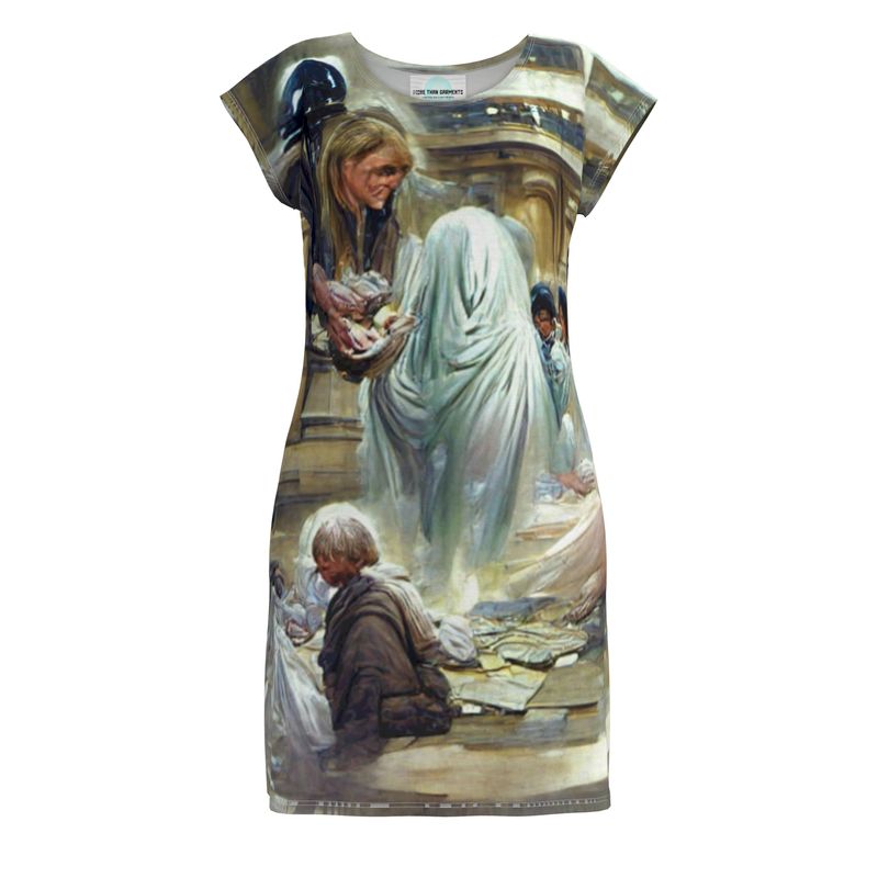 Charity - White & Brown Easily Transform From Casual To Smart, Full Print Ladies Tunic T-Shirt