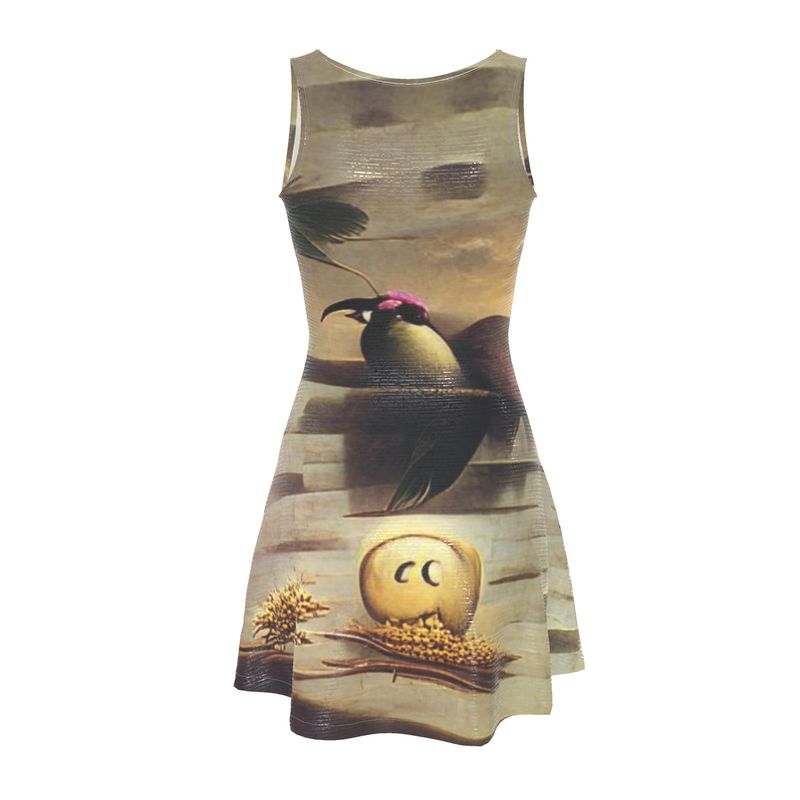 Coercive - Beige & Yellow Crush Velour - Stretchy & Shimmery Chain Jersey - Lightweight & Breathable A-Line Skater Dress