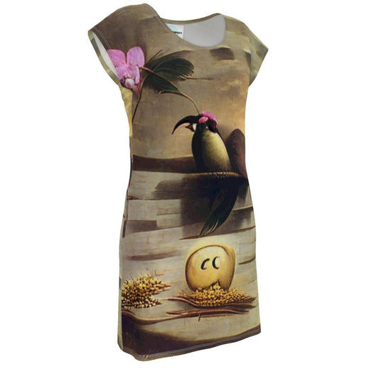 Coercive - Beige & Yellow  Easily Transform From Casual To Smart, Full Print Ladies Tunic T-Shirt