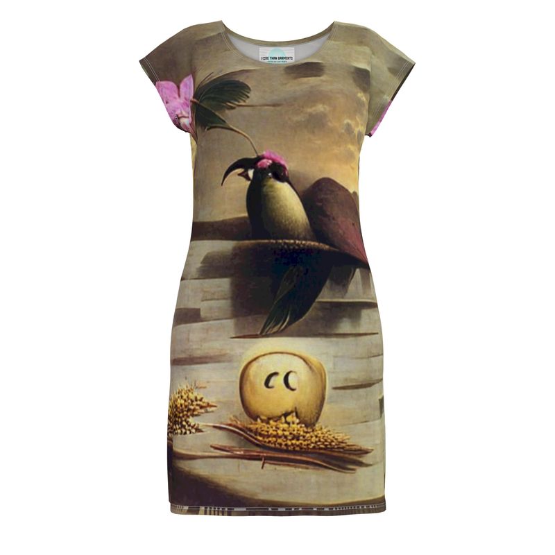 Coercive - Beige & Yellow  Easily Transform From Casual To Smart, Full Print Ladies Tunic T-Shirt