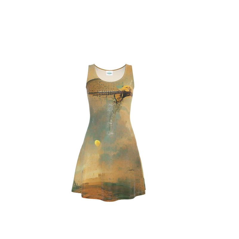 Loopy - Beige Crush Velour - Stretchy & Shimmery Chain Jersey - Lightweight & Breathable A-Line Skater Dress