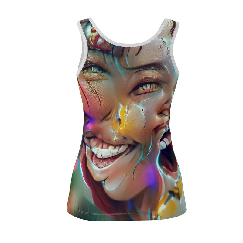 Joy - Multicoloured Scoop Neck, Higher At The Back Ladies Vest Top