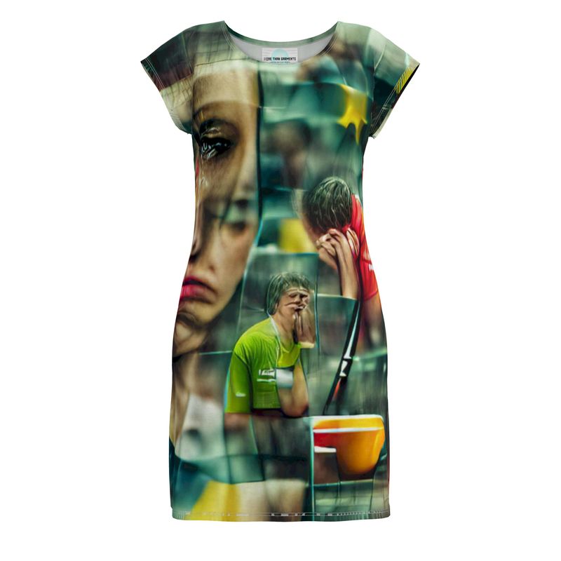 Disheartened - Red, Green & Yellow Easily Transform From Casual To Smart, Full Print Ladies Tunic T-Shirt