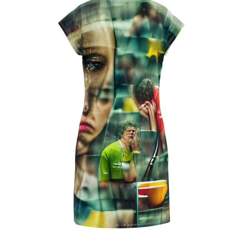 Disheartened - Red, Green & Yellow Easily Transform From Casual To Smart, Full Print Ladies Tunic T-Shirt