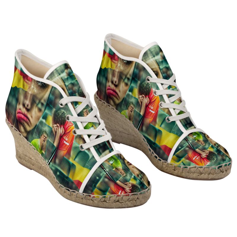 Disheartened - Red, Green & Yellow Perfect For Standing Out In The Summer, Stylish Handmade Ladies Wedge Espadrilles