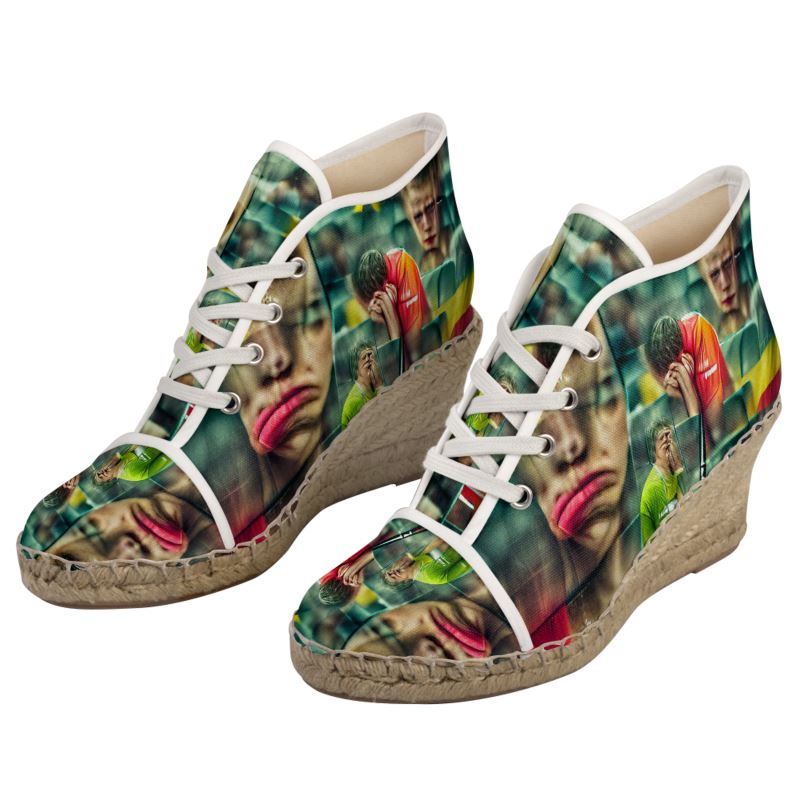 Disheartened - Red, Green & Yellow Perfect For Standing Out In The Summer, Stylish Handmade Ladies Wedge Espadrilles