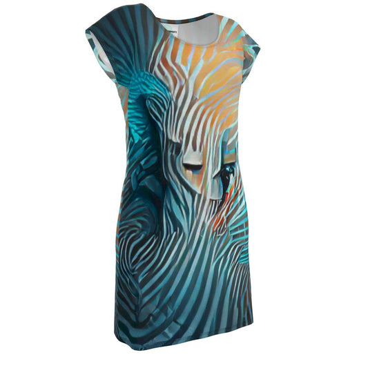 Attraction - Blue Striped Easily Transform From Casual To Smart, Full Print Ladies Tunic T-Shirt