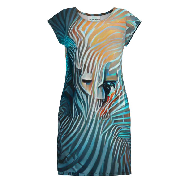 Attraction - Blue Striped Easily Transform From Casual To Smart, Full Print Ladies Tunic T-Shirt