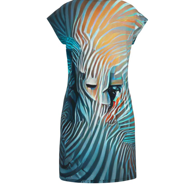 Attraction - Blue Striped Easily Transform From Casual To Smart, Full Print Ladies Tunic T-Shirt