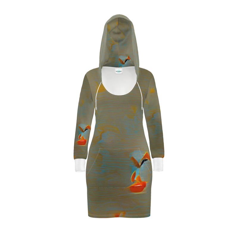 Mixed up - Green Kangaroo Front Pocket, Mini Dress With Long Sleeves, Hooded Dress With Drawstring, Rox Sports Or Ponte Jersey Hoodie Dress