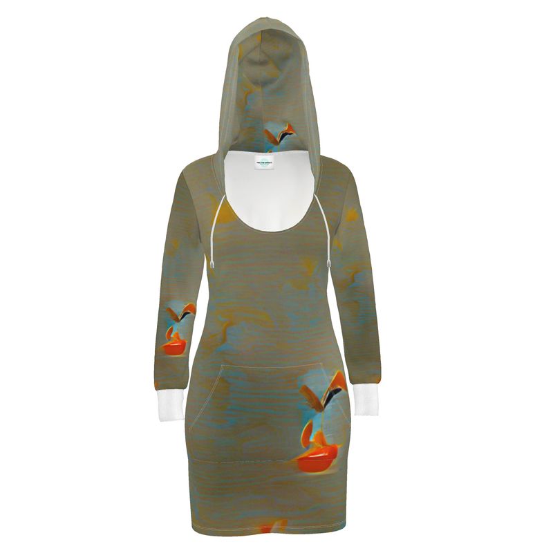 Mixed up - Green Kangaroo Front Pocket, Mini Dress With Long Sleeves, Hooded Dress With Drawstring, Rox Sports Or Ponte Jersey Hoodie Dress