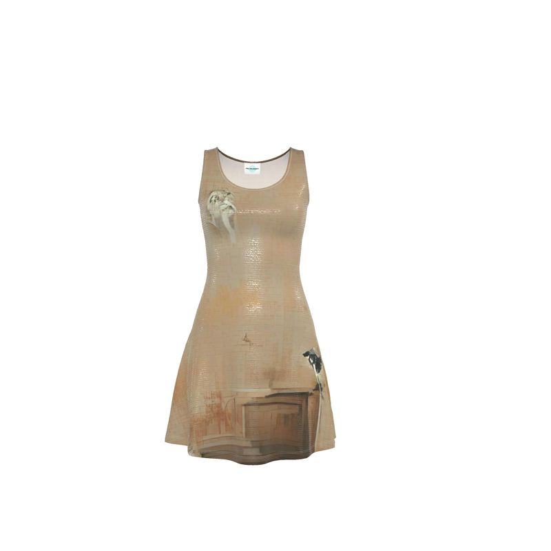 Panicked - Beige Crush Velour - Stretchy & Shimmery Chain Jersey - Lightweight & Breathable A-Line Skater Dress