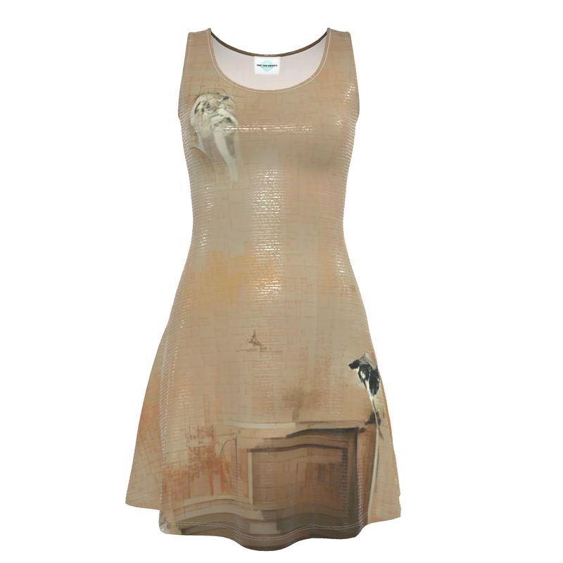 Panicked - Beige Crush Velour - Stretchy & Shimmery Chain Jersey - Lightweight & Breathable A-Line Skater Dress