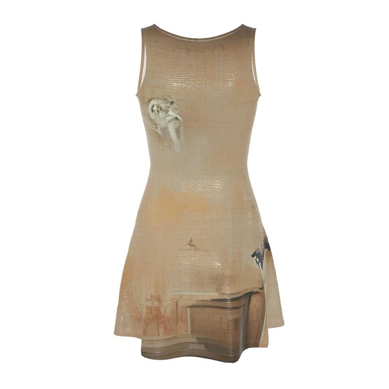 Panicked - Beige Crush Velour - Stretchy & Shimmery Chain Jersey - Lightweight & Breathable A-Line Skater Dress