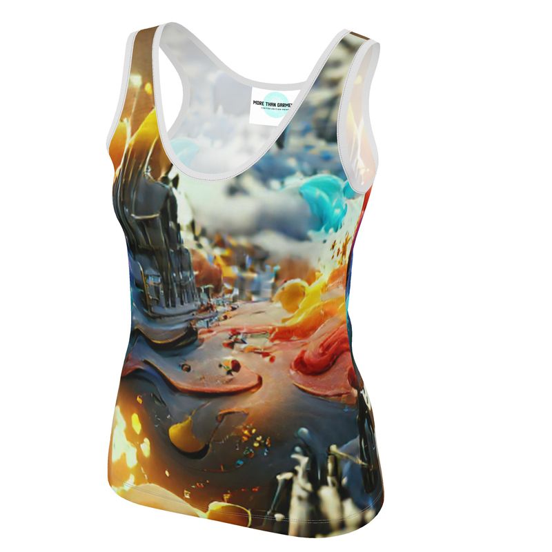 Iridescent - Multicoloured Scoop Neck, Higher At The Back Ladies Vest Top