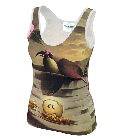 Coercive - Beige & Yellow Scoop Neck, Higher At The Back Ladies Vest Top